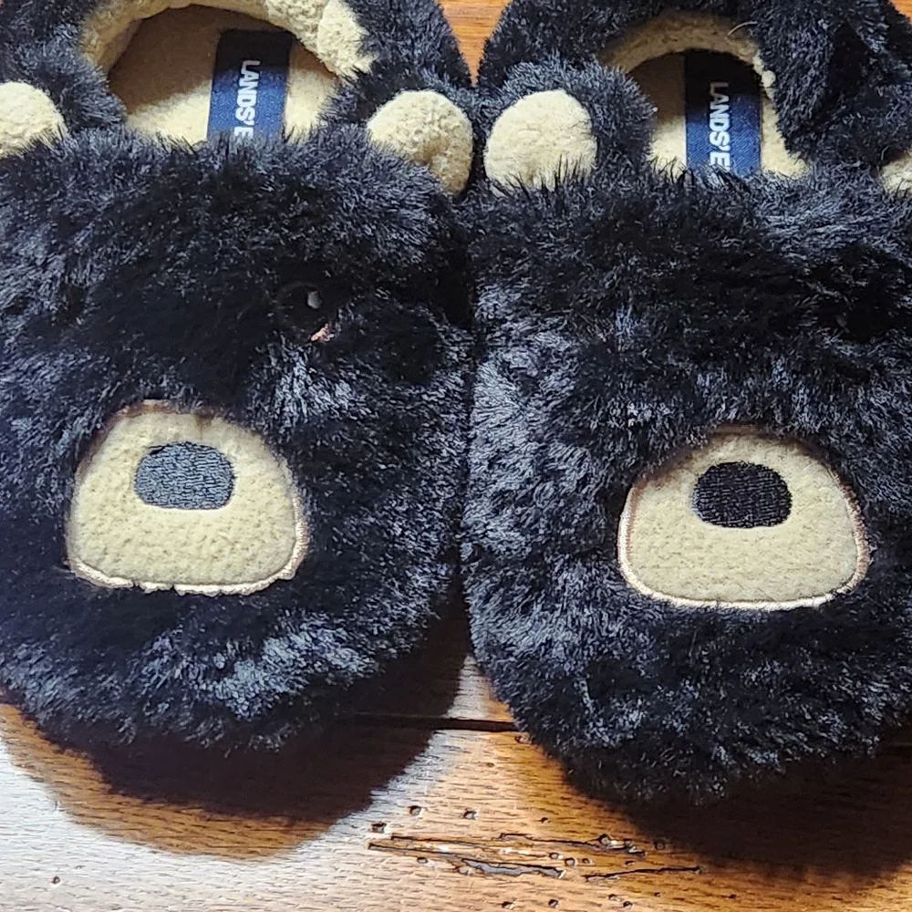 Lands’ End Black Bear Slippers Toddler Size 9 NWOT Plush Animal House Shoes